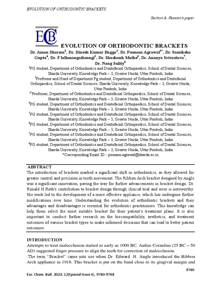 Evolution of Orthodontic Brackets | PDF | Orthodontics | Dentistry Branches