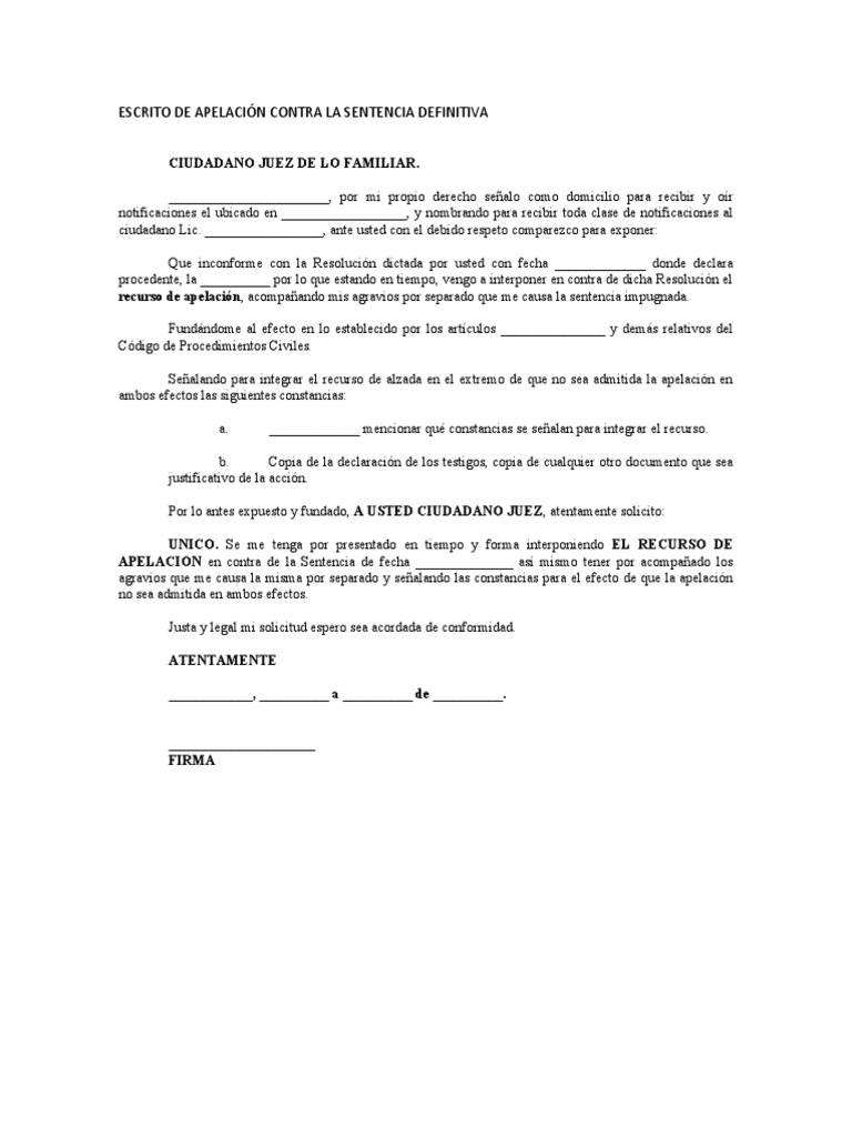 ESCRITO DE APELACIÓN CONTRA LA SENTENCIA DEFINITIVA | PDF