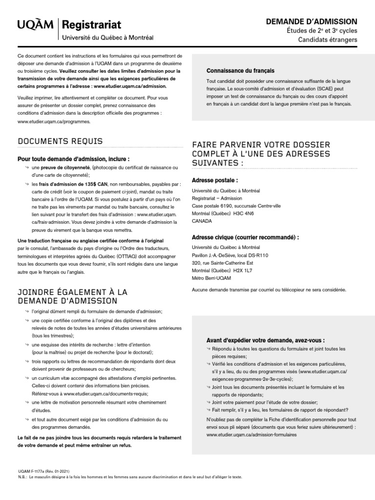 Demande d'admission UQAM 2e et 3e cycles | PDF