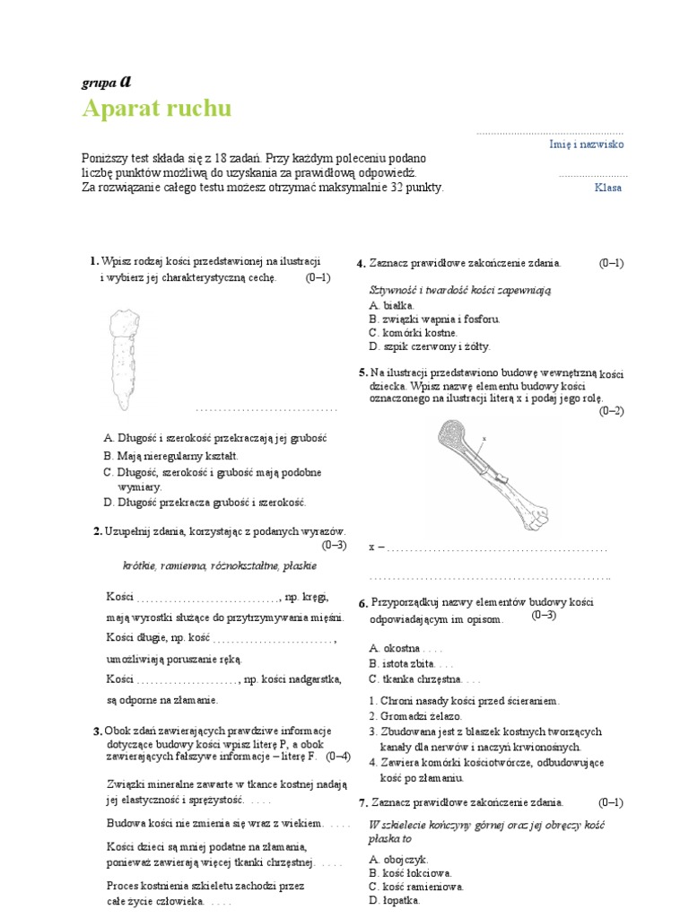Biologia Aparat Ruchu Klasa 7 Aparat Ruchu Sprawdzian Klasa 7 Nowa Era - question