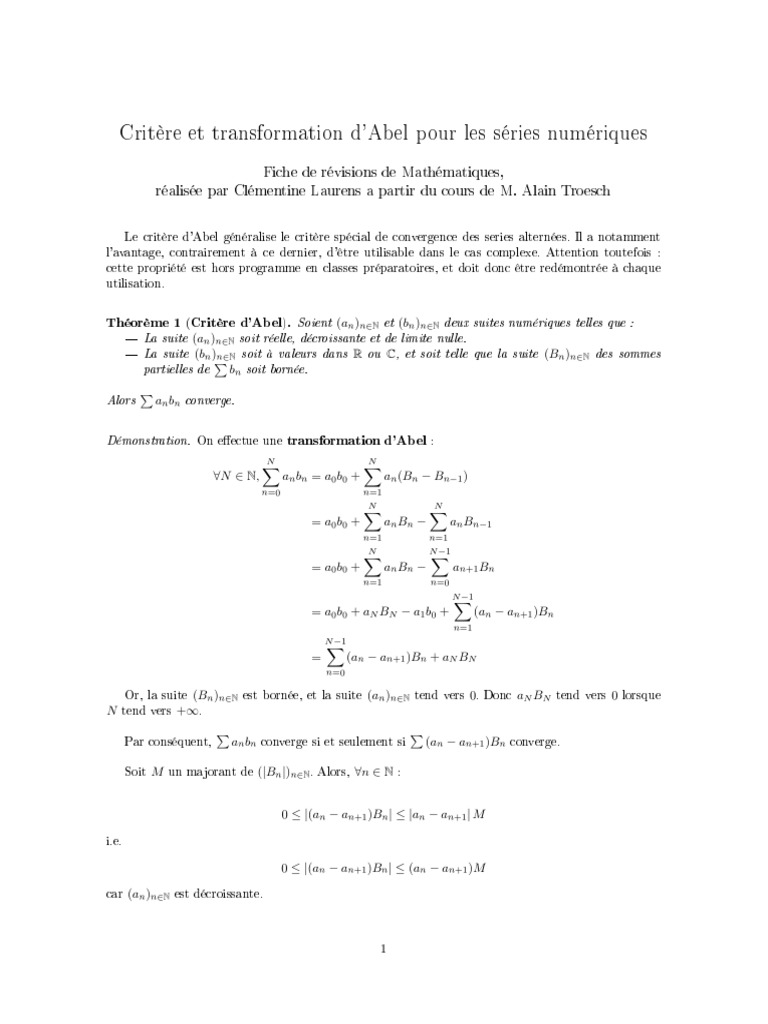 Critère et transformation d'Abel | PDF | Limite (mathématiques ...