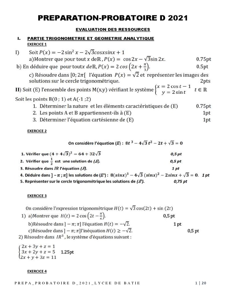 Préparation Maths Probatoire D 2021 | PDF