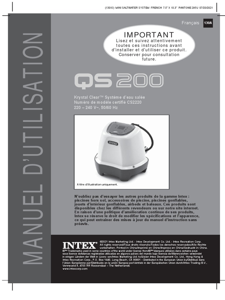 Intex Notice | PDF | Chlorure de sodium | Piscine