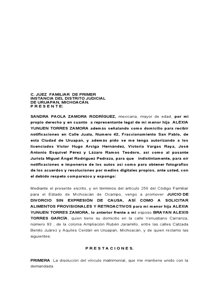 Demanda Sandra Paola Uruapan | PDF | Pensión alimenticia | Instituciones sociales