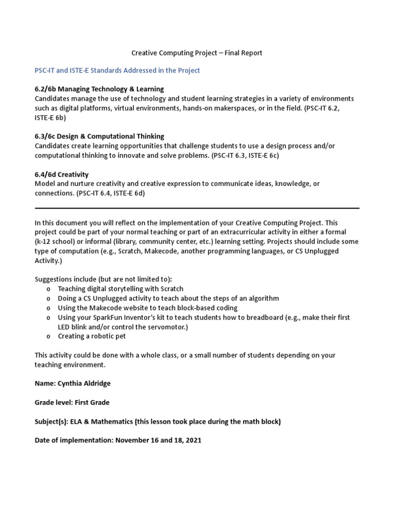 Creative computing project final report template v3 download free