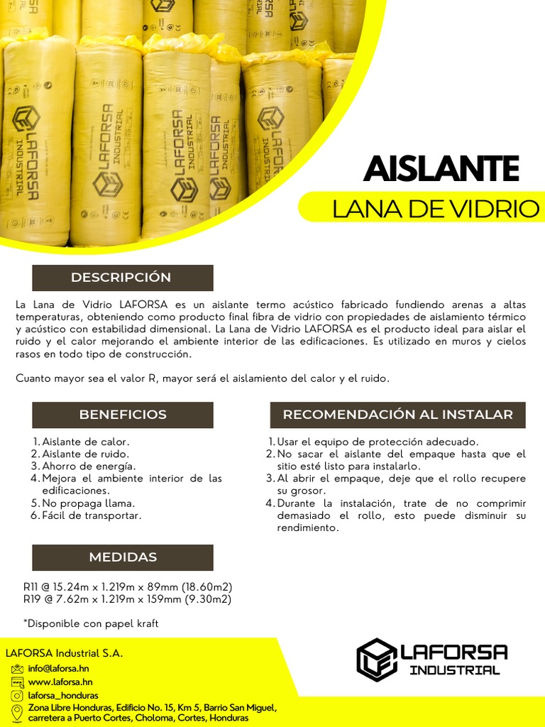 Lana de Vidrio LAFORSA: Aislante R11 y R19 | PDF