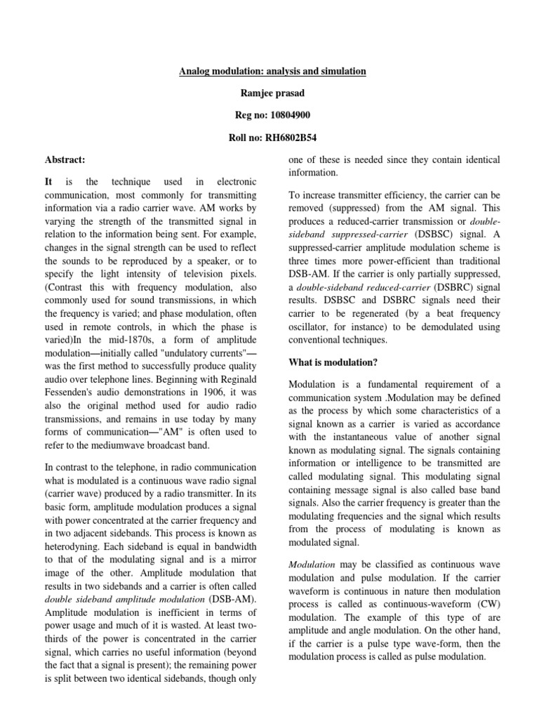 Analog Modulation Analysis And Simulation Pdf Modulation