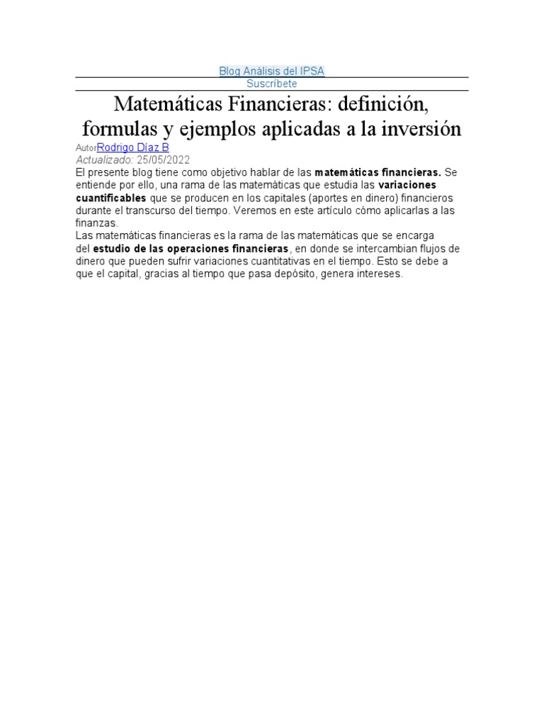 Matemáticas Financieras: Conceptos Clave | PDF | Finanzas Matemáticas ...