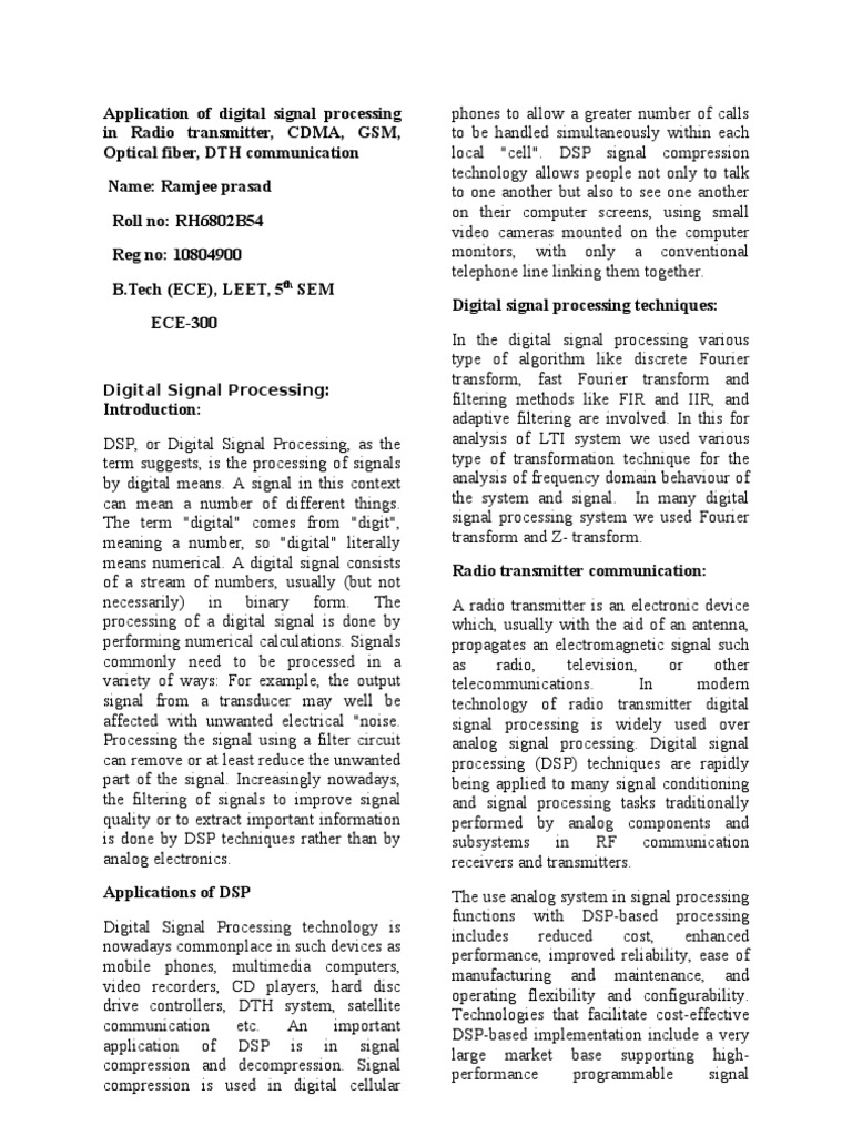 DSP Applications in GSM and CDMA | PDF | Digital Signal Processing ...