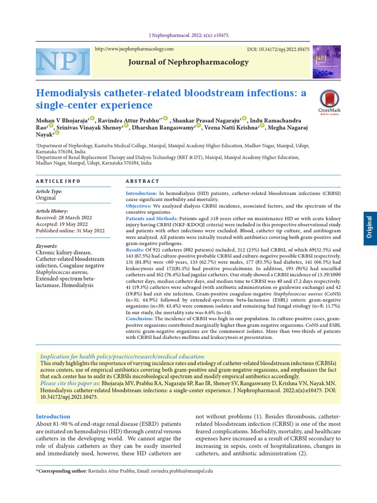 Hemodialysis Catheterrelated Bloodstream Infections PDF