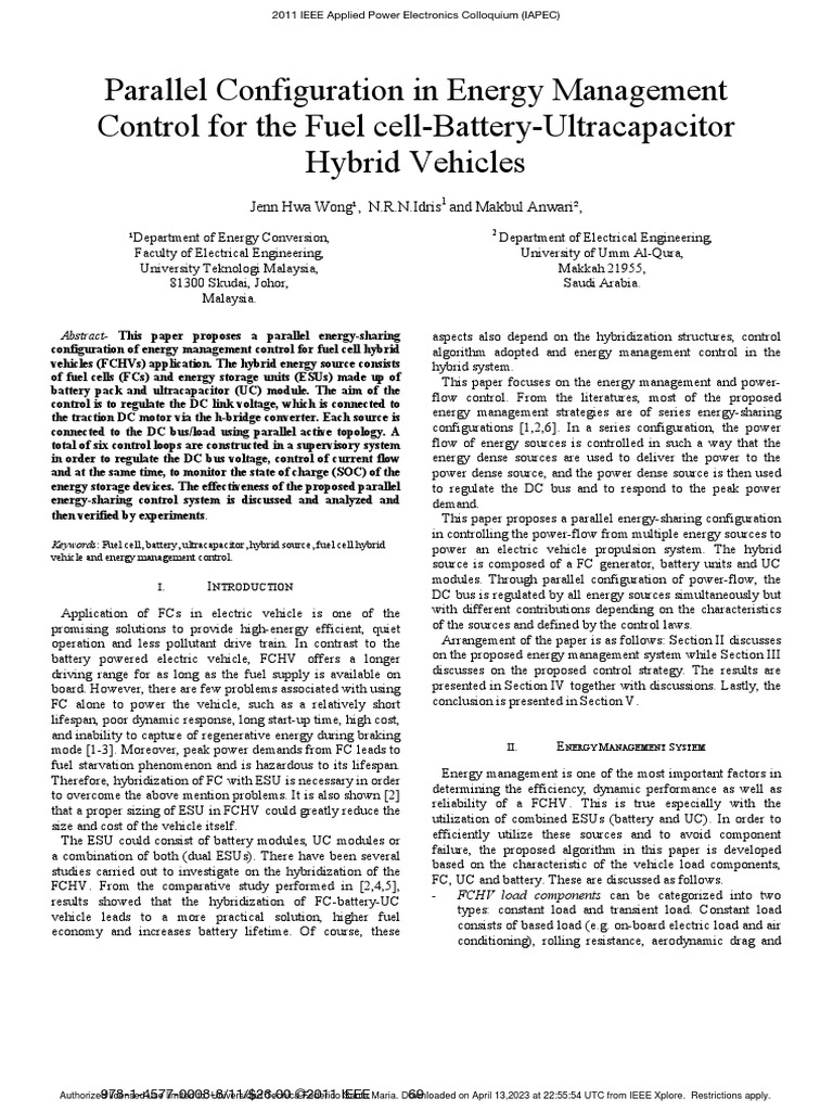 IEEE Parallel Configuration in Energy Management Control For The Fuel