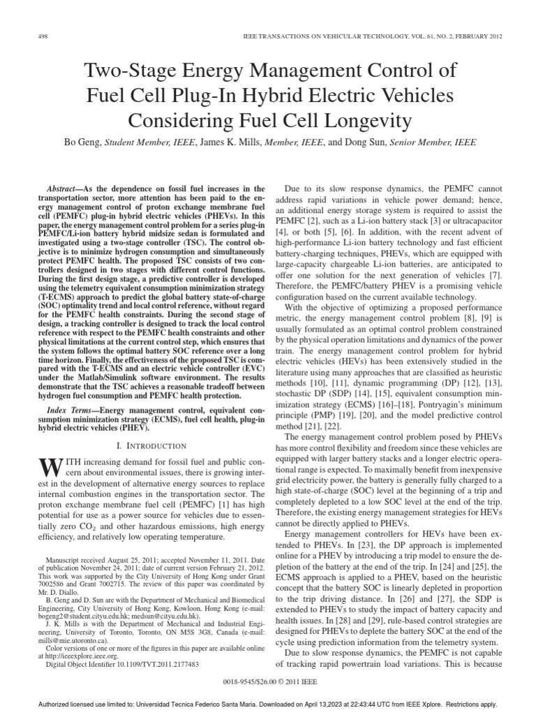 IEEE TwoStage Energy Management Control of Fuel Cell PlugIn Hybrid