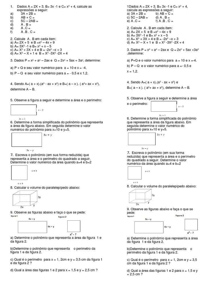 Exercícios polinômios Lista II | PDF