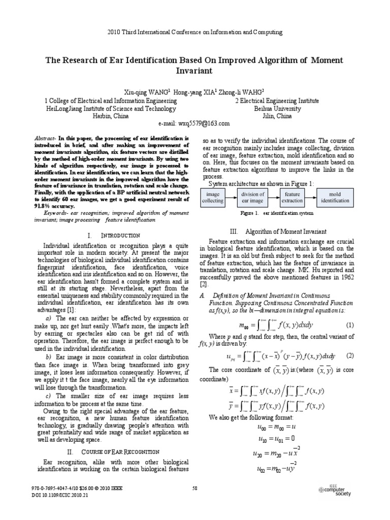 Ear Identification via Moment Invariants | PDF | Invariant (Mathematics ...
