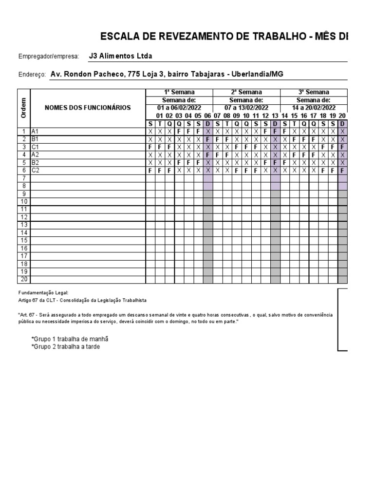 Escala de Trabalho e Descanso CLT | PDF