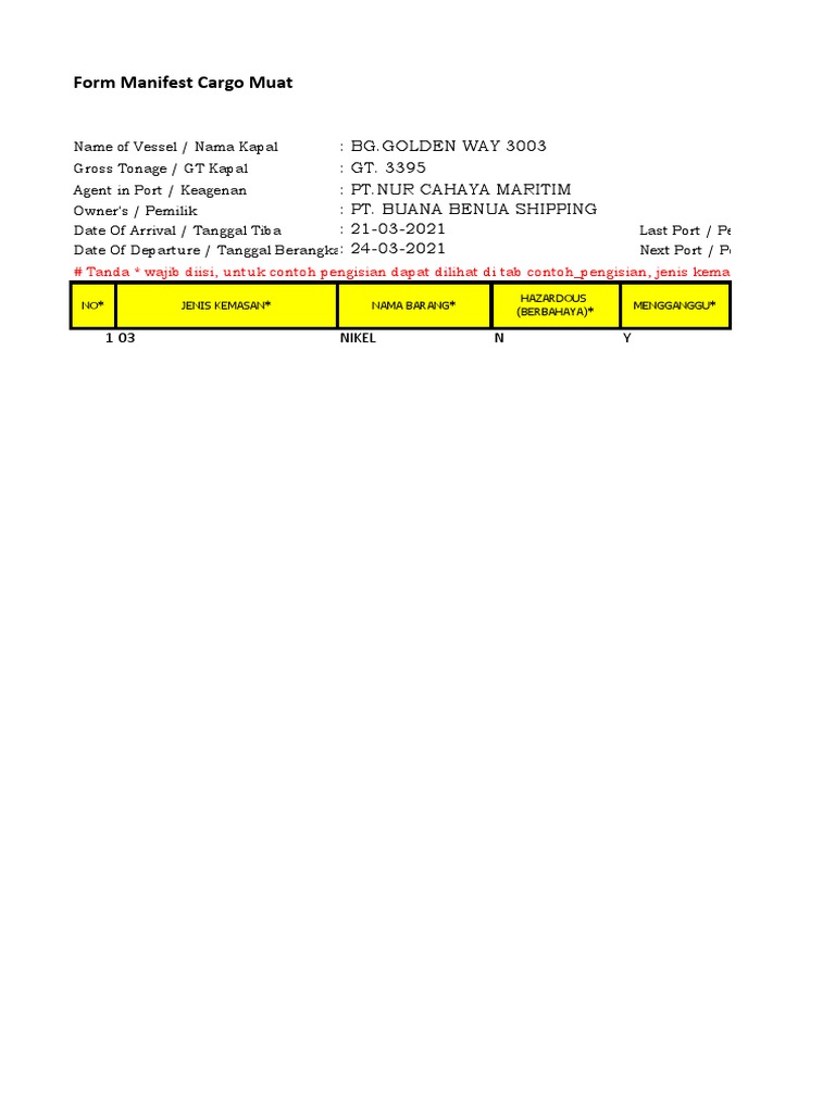 Format Manifest Cargo Muat | PDF