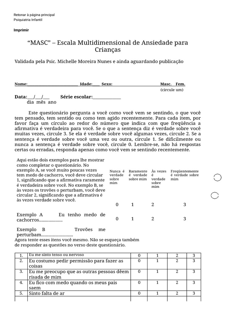 “MASC” – Escala Multidimensional de Ansiedade Para Crianças | PDF