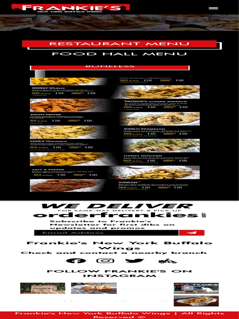 Frankie's New York Buffalo Wings Restaurant Menu PDF