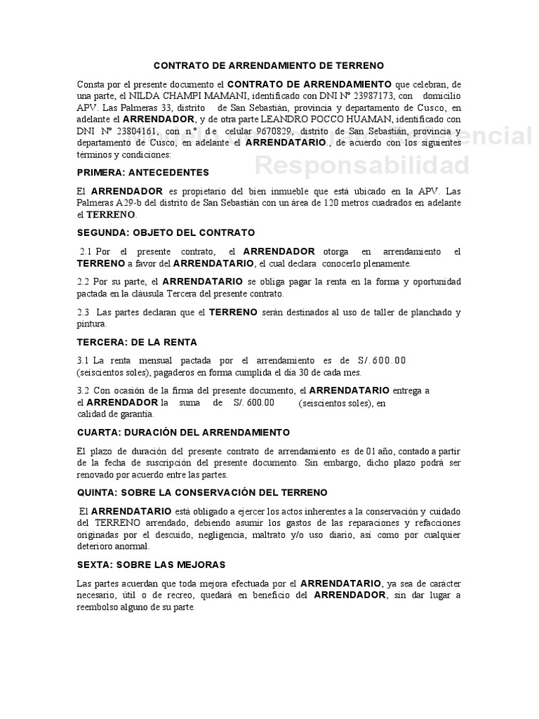 Contrato - Arrendamiento de Terreno | PDF | Derecho privado | Justicia