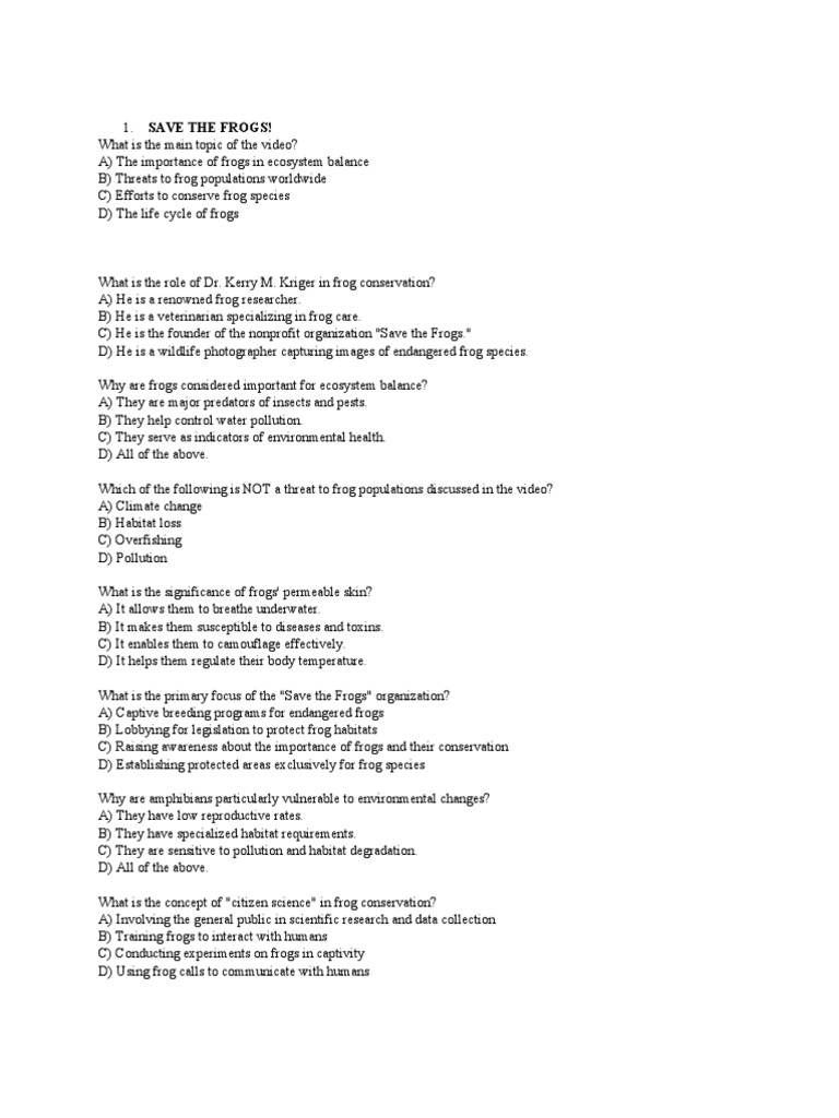 Questions On Amphibian COnservation PDF