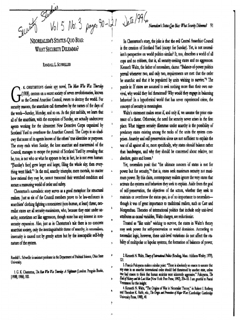 Schweller Neorealism's Status Quo Bias What Security Dilemma? PDF