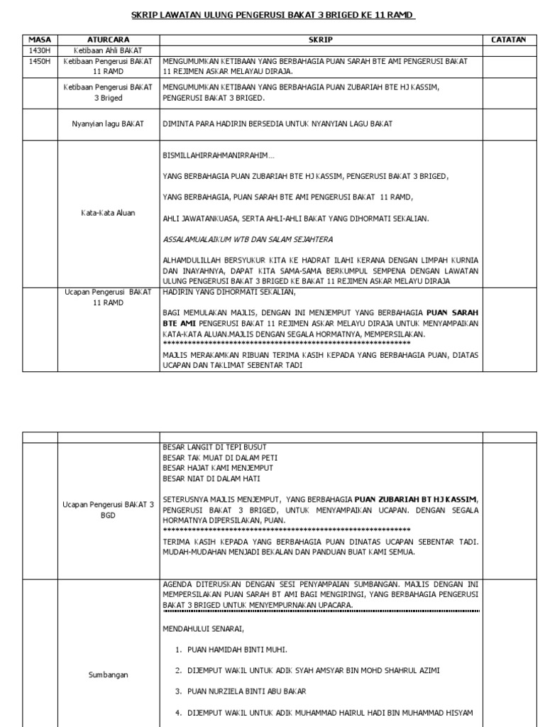 Skrip Lawatan Ulung Pengerusi Bakat 3 Briged Ke 11 Ramd | PDF