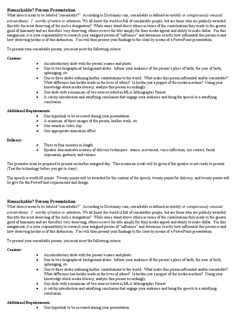 Remarkable Person Presentation PDF Microsoft Power Point Human