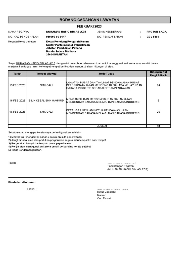 Borang Cadangan Lawatan-Um Terbaru | PDF
