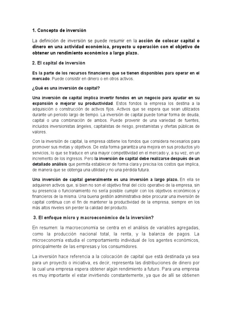 La Inversion | PDF | Inversiones | Capital (economía)