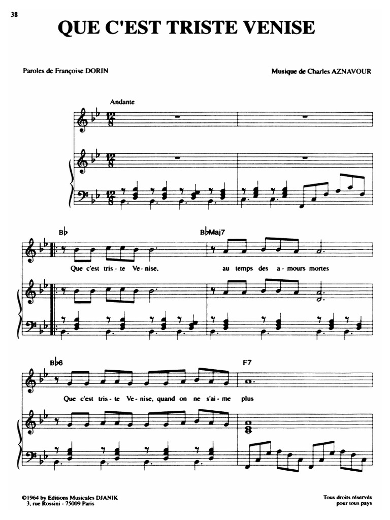 Que C'est Triste Venise Charles Aznavour PDF