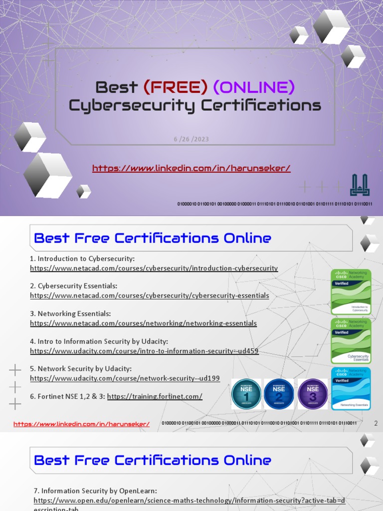 Free Online Cybersecurity Certifications | PDF | Security | Computer ...