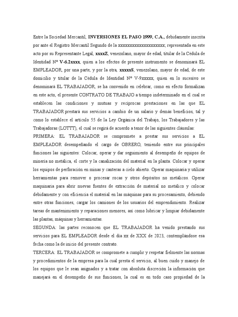 Contrato Pedro Flores | PDF | Salario