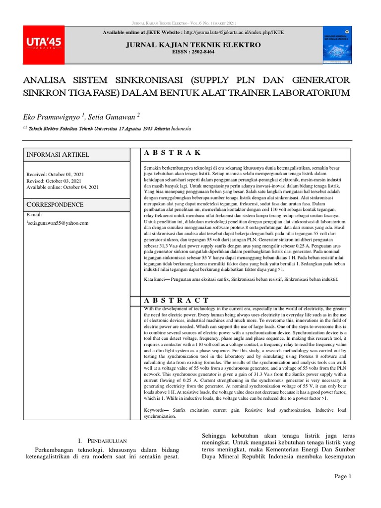 Sinkronisasi PLN dan Generator Tiga Fase | PDF