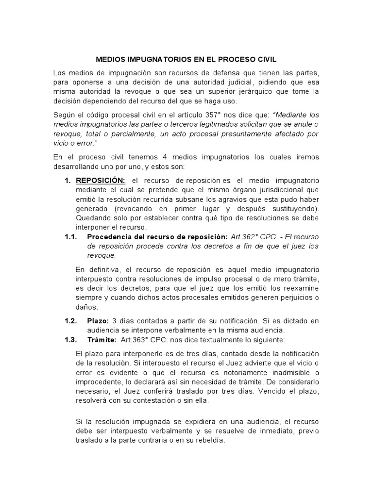 Medios Impugnatorios en El Proceso Civil | PDF | Apelación | Ley procesal