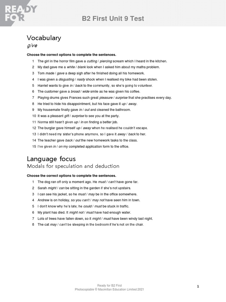 B2 First Unit 9 Test Overview | PDF | Linguistics
