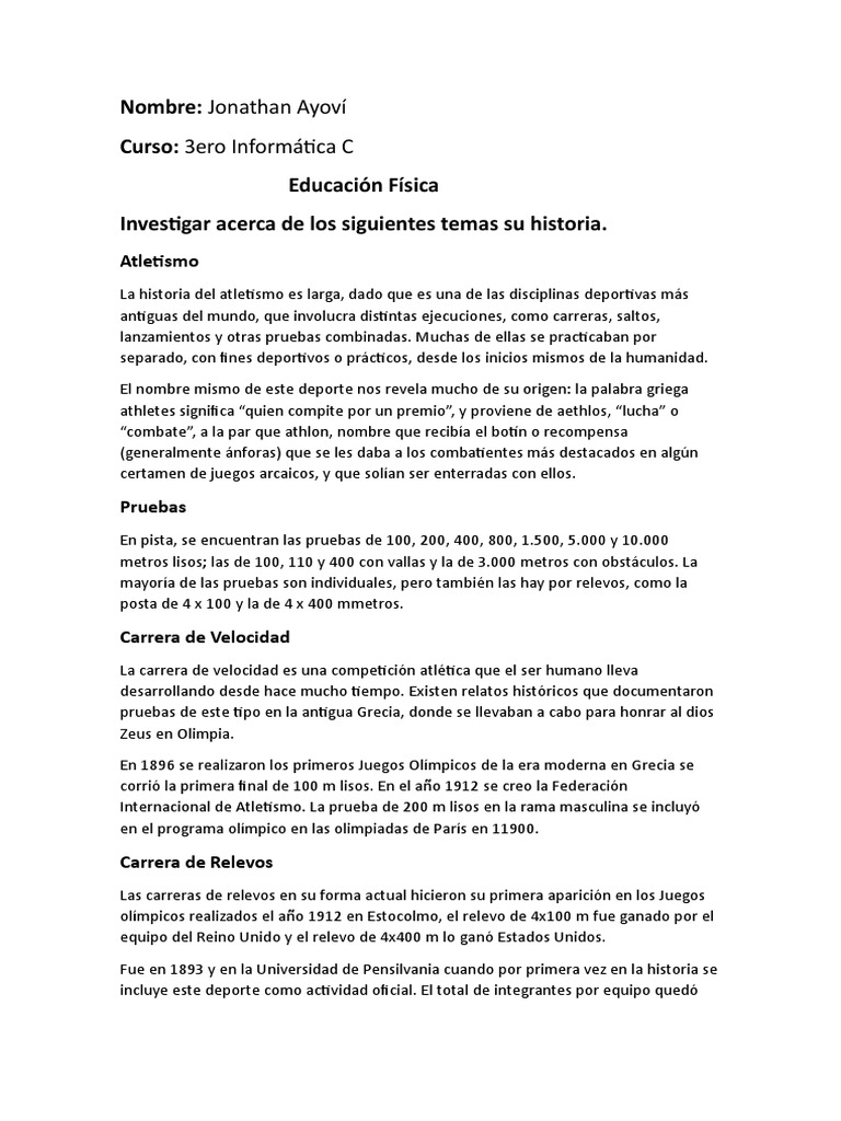 Tarea de Edu Física | PDF | Deporte del atletismo | Deportes olímpicos ...