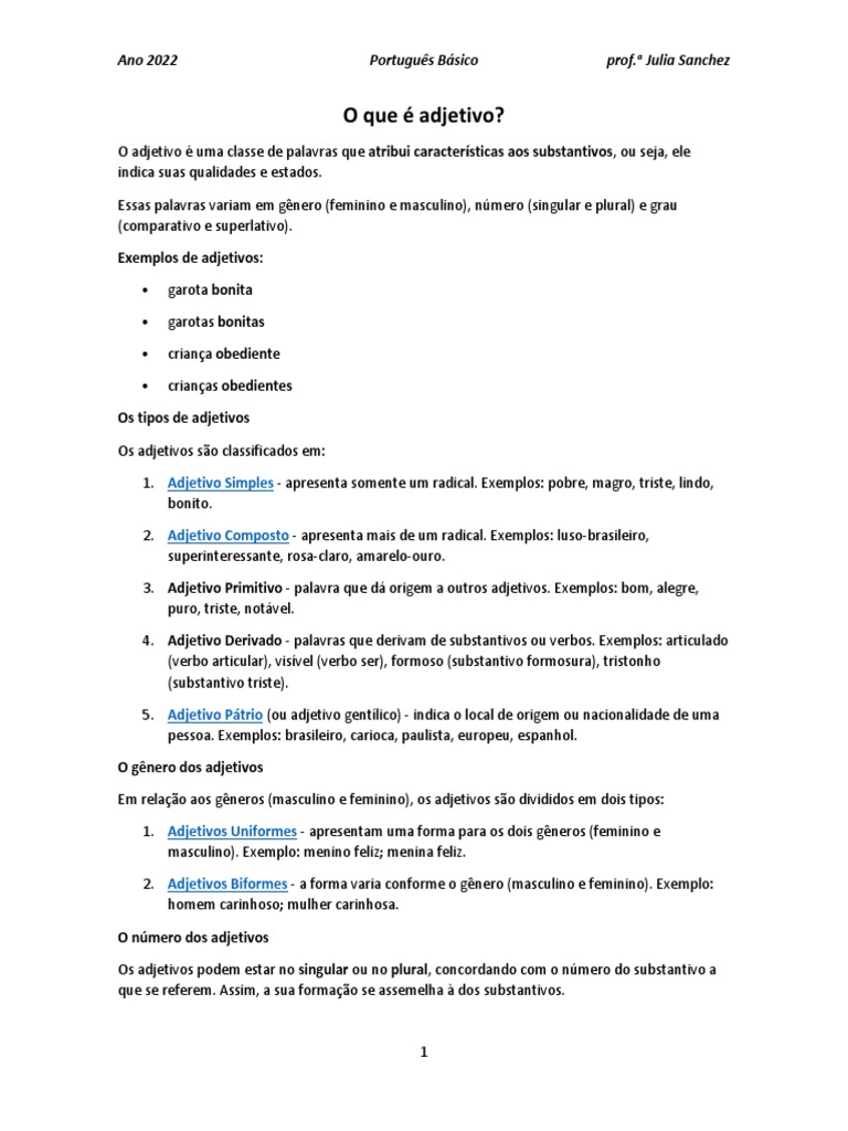 O Que é Adjetivo | PDF | Adjetivo | Sintaxe