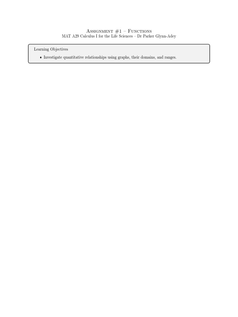 Functions Assignment for Calculus I | PDF | Polynomial | Function ...