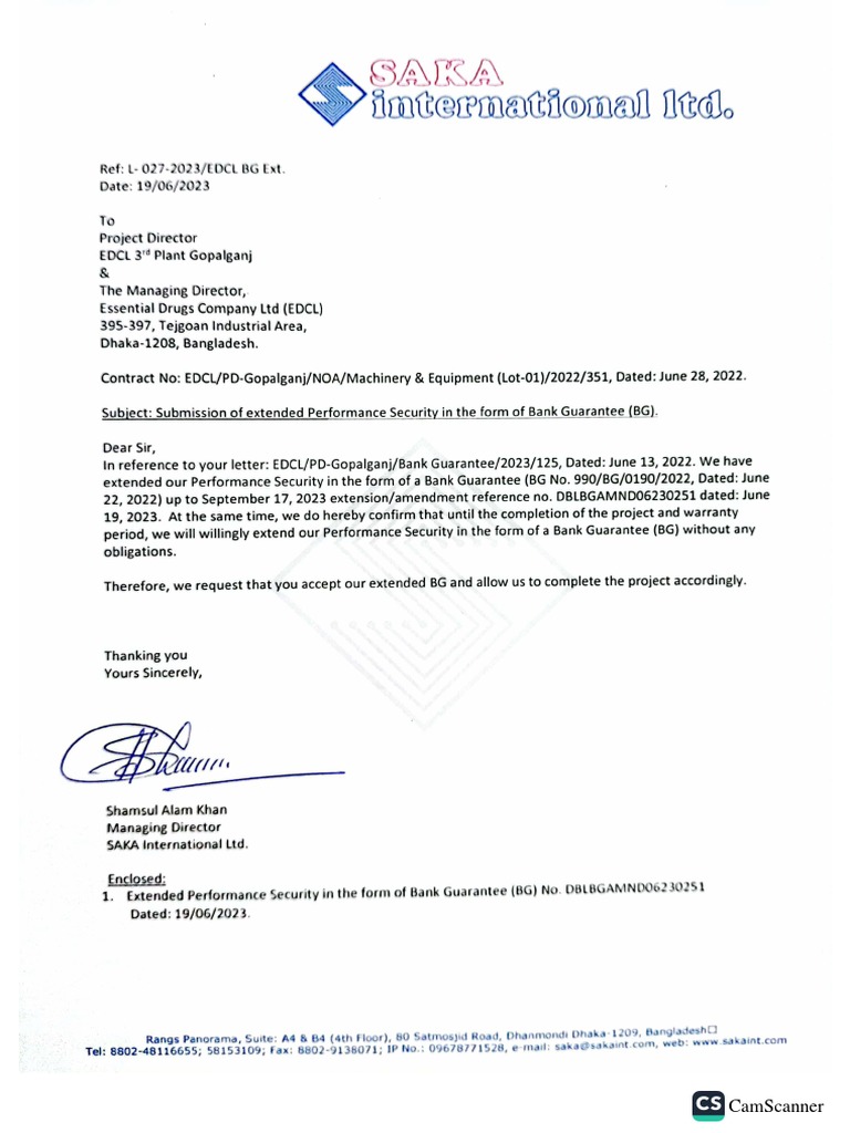 SAKA BG Extension Letter PDF