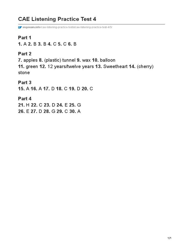 CAE Listening Practice Test 4 Answers | PDF