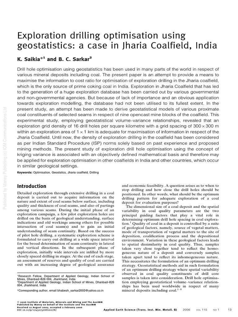 Geostatistical Drill Optimization in Jharia | PDF | Variance | Coal