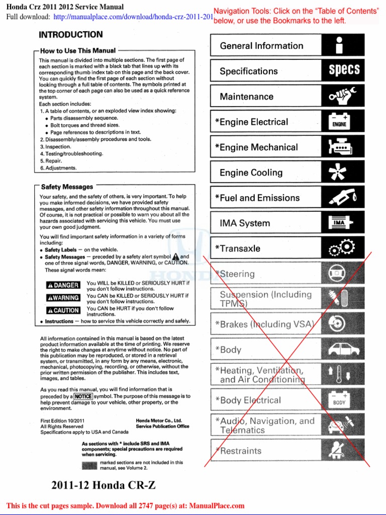 Honda CRZ 2011 2012 Service Manual | PDF | Airbag | Piston