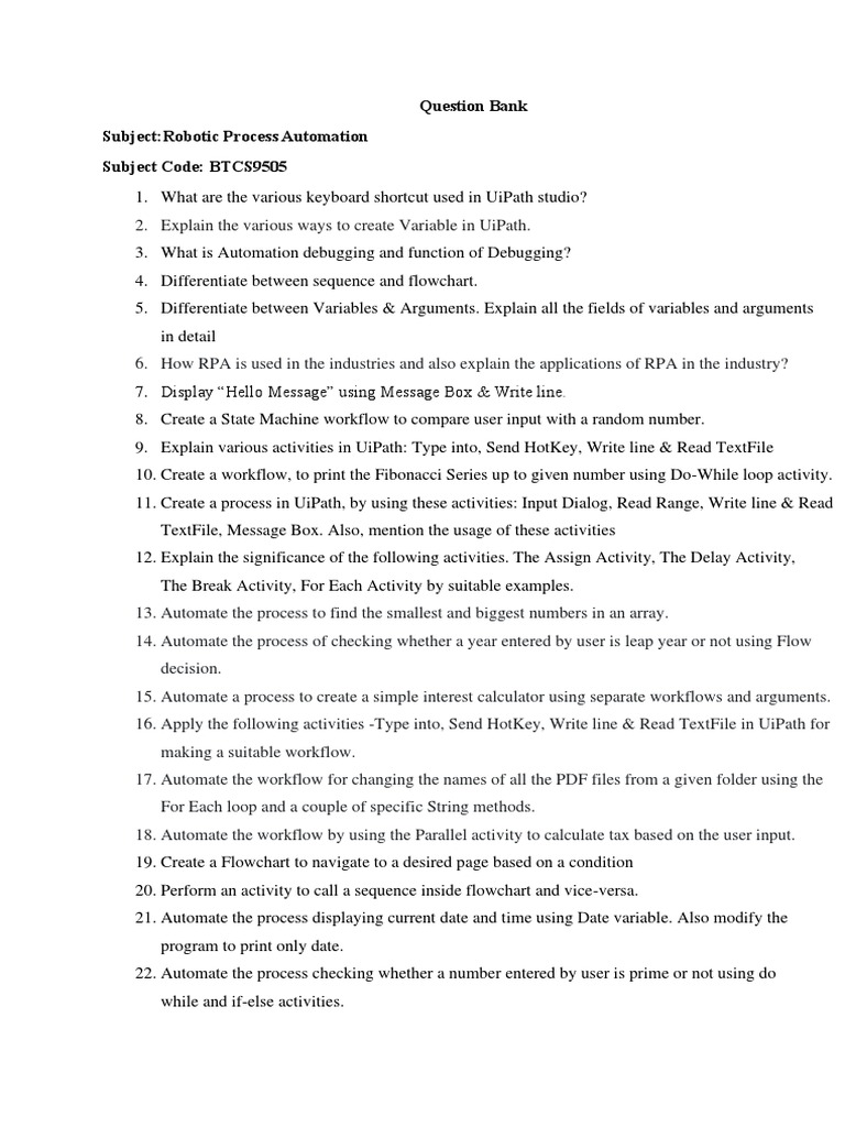 RPA Question Bank for UiPath Users | PDF | Computer File | Regular ...