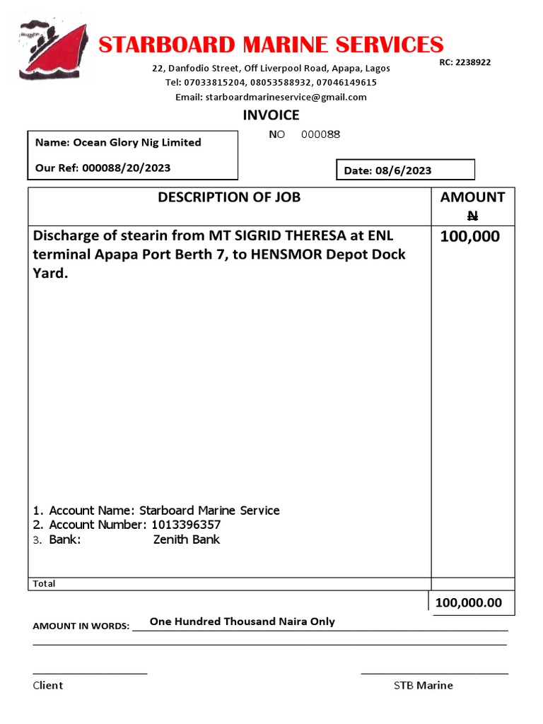 Starboard Marine Service Invoice | PDF