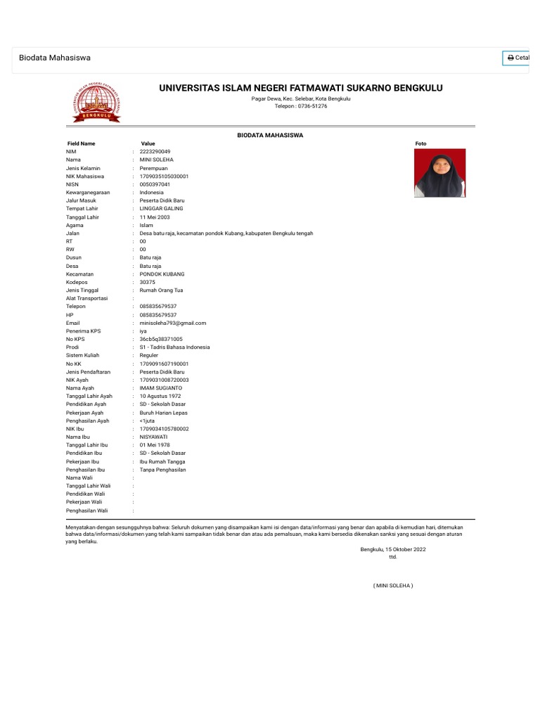 Biodata Mahasiswa PDF