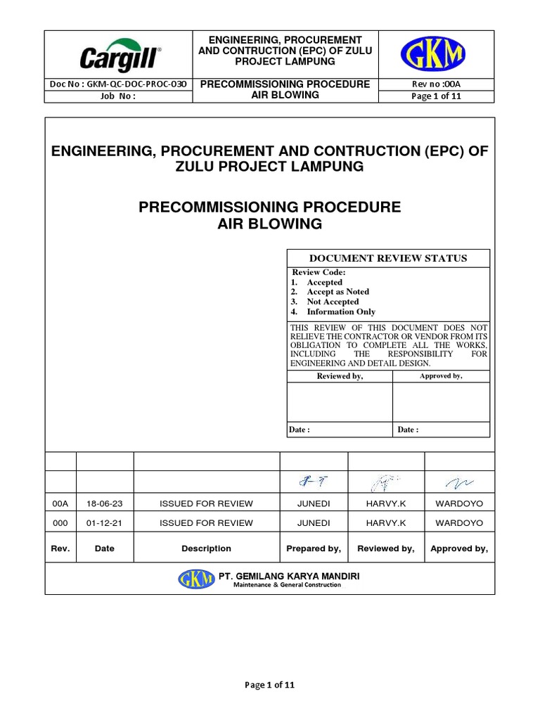 Air Blowing Procedure PDF Valve Pipe (Fluid Conveyance)