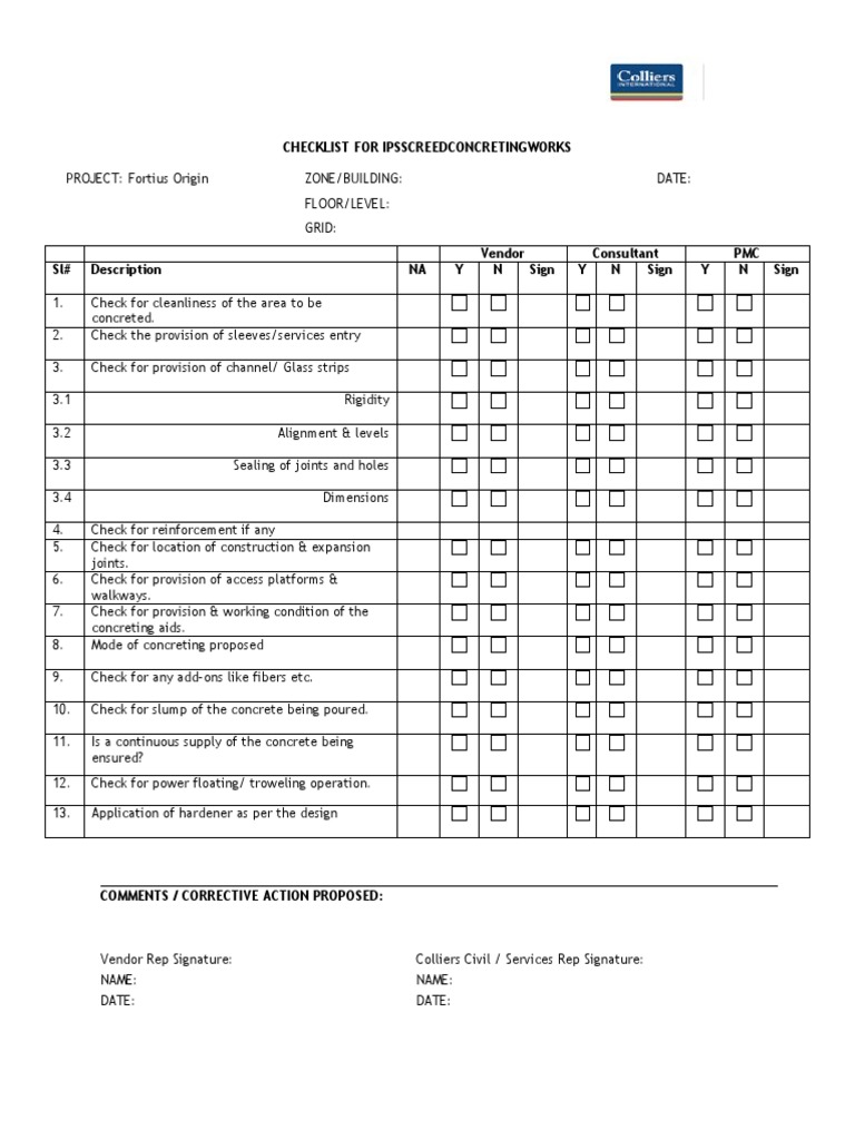 IPS Screed Concreting Checklist | PDF