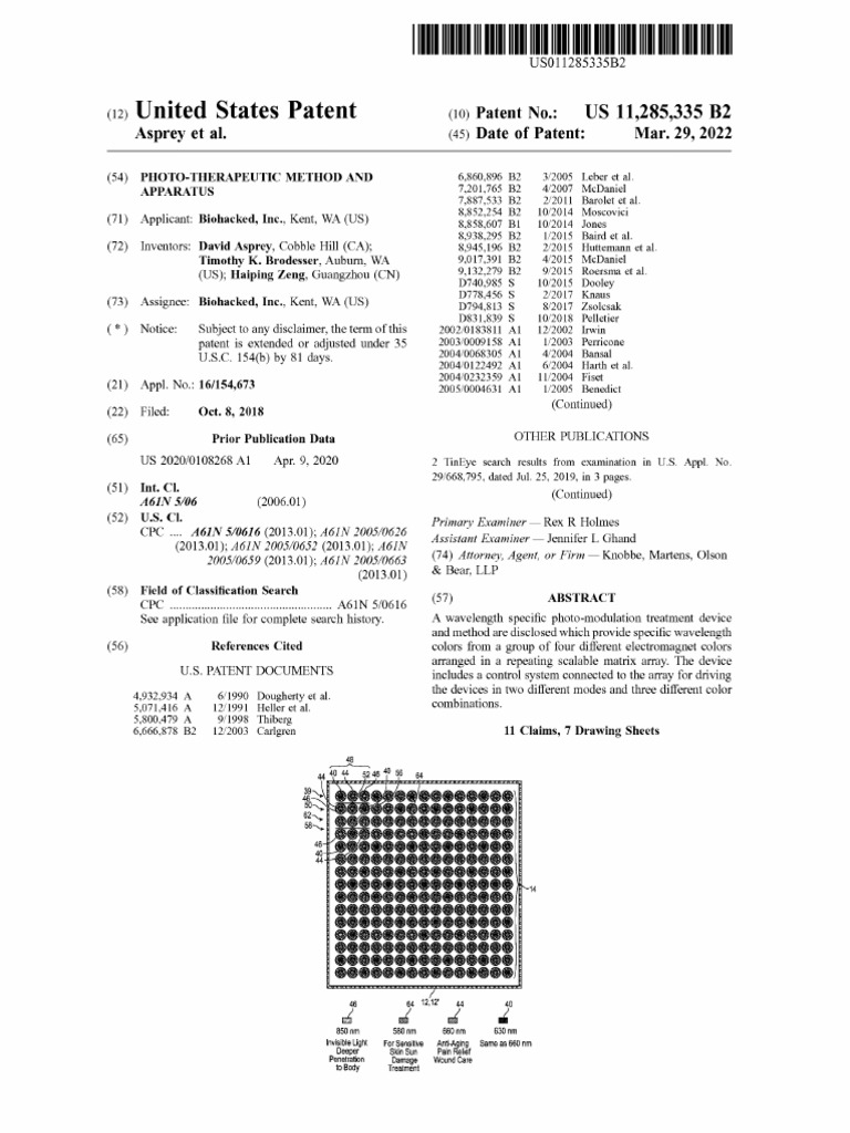 Photo-Therapeutic Device Patent US11285335 | PDF | Light Emitting Diode ...