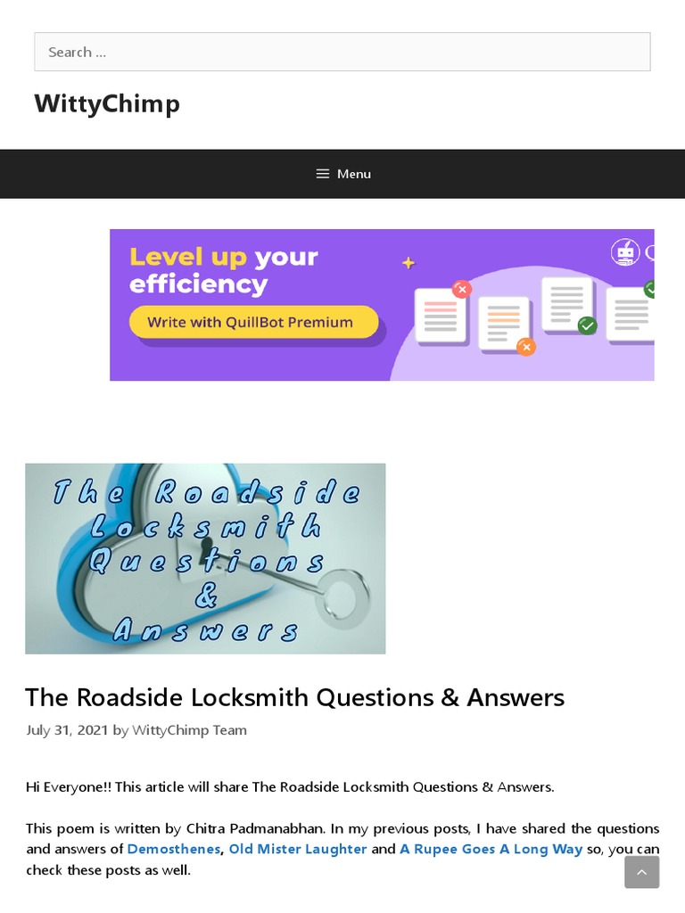The Roadside Locksmith Questions & Answers WittyChimp PDF