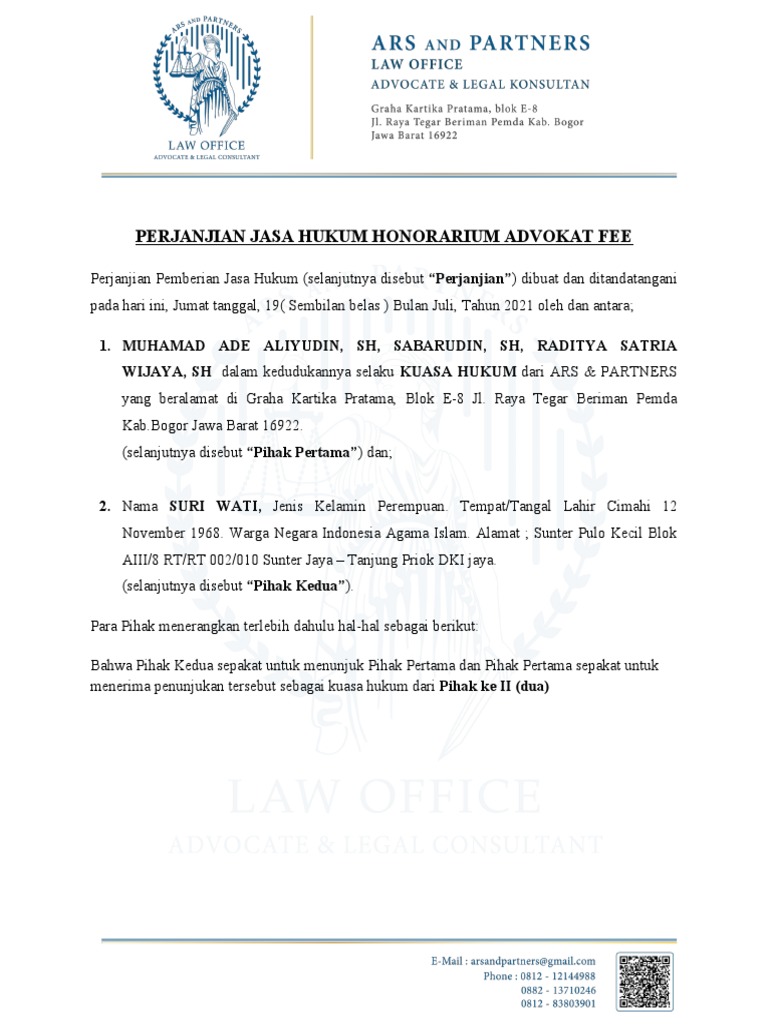 HONORARIUM Fee Advocate PDF